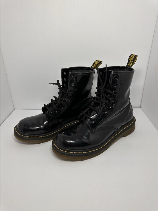 Dr. Martens Shoes - Dr Martens 1460 Patent Leather Lace Up Combat Boots Black Womens US 7